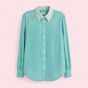 Equipment Teal Blouse with Textured Floral Collar